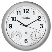 Lorell Analog Temperature/Humidity Wall Clock, 12-Inch, Silver