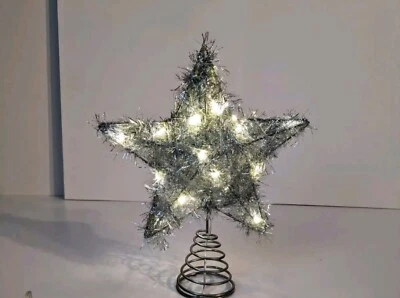 Christmas Tree Star Topper, 9", Silver, LED Light up Decoration w Remote Control