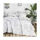 Tache Gray White Ogee Damask Quilt - Moon Sky Speckled Heather Grey Modern Vi...