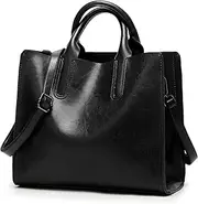 [Suesoso] Women Leather Handbags Lady Large Tote Bag Pu Shoulder Messenger Bag 30X13X27Cm Black