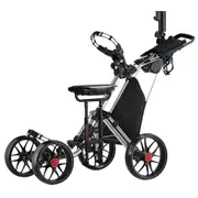 CaddyTek CaddyCruiser ONE Pro One-Click Folding 4-Wheel Golf Push Cart - Silver + Removable Seat
