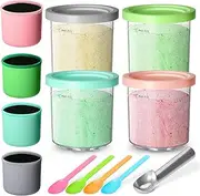 [hardcometrue] Ninja Creami Pint & Lid Replacement Containers 16 Oz Ice Cream Cups Compatible with Ninja Creami Machine Series Nc299Amz Nc300S for Ninja Ice Cream with Insulated Sleeves