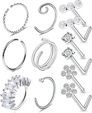 [Lcolyoli] Nose Rings Hoops L Shaped Nose Studs Surgical Steel Nose Piercing Jewelry 20g Nose Rings for Women