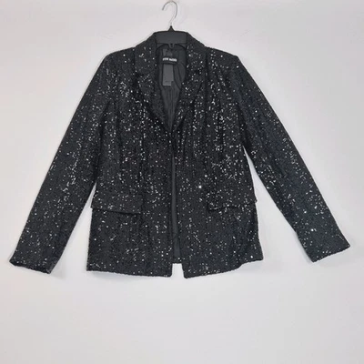 Steve Madden Women's Blazer Size M Sequin Long Sleeve Black Blazer Lined (62)