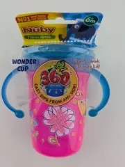 Nuby Wonder Cup Twin Handle No Spill Trainer Sipeez Pink 240ml 6m+ Drinking NEW