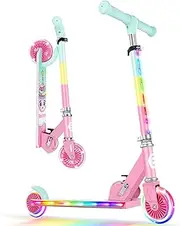 BELEEV V2 Scooters for Kids with Light-Up Wheels & Stem & Deck, 2 Wheel Folding Scooter for Girls Boys Ages 3-12, 3 Adjustable Height, Non-Slip Pattern Deck, Kick Scooter for Children