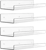 Vinyl Record Shelf Wall Mount CD Rack Record Wall Display Clear Acrylic Album Record Holder Display Kids Bookshelf Floating Wall Shelves for Bathroom Bedroom Living Room Kitchen