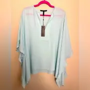 NWT BCBG Max Azria Dove Chiffon Kaftan Tunic Blouse in Light Azure Blue XS/S