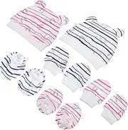 [WATIIFUFU] 2 Sets Tire Cap Hand and Foot Cover Kit Newborn Knitted Hat and Mittens Newborn Hats No Scratch Mittens Newborn Kit Hats Newborn No- Scratch Mitts Cotton Red