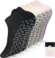 [ZANZER] (6 Pairs) Non Slip Yoga Socks with Grips for Pilates, Ballet, Barre, Barefoot, Hospital Anti Skid Socks for Women (2*(Black+Milk White+Pink))