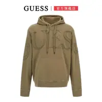 在飛比找momo購物網優惠-【GUESS】個性素色拼接LOGO帽T(綠)