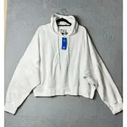 Adidas Hoodie Womens 4X Plus Size White Back Graphic Cropped Drop Shoulder NEW
