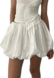 [Winioder] Women Y2K Bubble Skirt High Waist Ruffle Hem A Line Pleated Mini Short Skirt Teen Girls Puffy Short Skirts Streetwear
