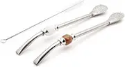 BALIBETOV [New] Set of 2 Premium Big Yerba Mate Stainless Steel Straws - Bombillas for Mate Gourd Drinking, with Removable Head Filter - Cleaning Brush Included - 8.5'' Long (22 cm) (Brown - White)