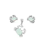 White Opal Crab Design Earring & Pendant .925 Sterling Silver Set