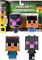 Mattel Minecraft Flippin’ Figs 2-Pack, 2 Action Figures in 3.75-inch Scale with Large Heads & 2-in-1 Fidget Play, Includes Sunny & Ender Dragon