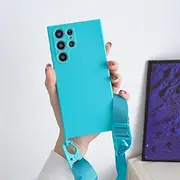 Crossbody Necklace Strap Lanyard Liquid Silicone Case for Samsung S23 S22 Ultra S21 Plus S20FE A52 A72 A22 A32 Candy Color Cover,Sky Blue,for S23
