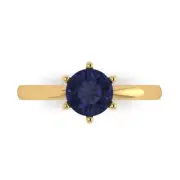 1Ct Round Cut Blue Sapphire VVS1 Solid Gold Solitaire Engagement Promise Ring