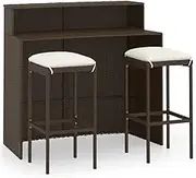 vidaXL Outdoor Bar Set in Brown Poly Rattan - Includes 1 Bar Table, 2 Bar Stools and Cushions - Perfect for Patio, Terrace or Garden