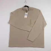 Geoffrey Beene Mens Size Large Pullover Sweater 1/4 Zip Tan Elbow Patches New