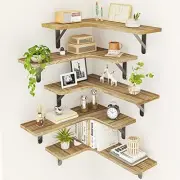 Corner Floating Shelves Set of 5, Rustic Wood Wall Mounted Corner Shelf for