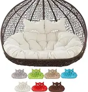 Double Hanging Rattan Chair Cushion for 2 Seater with Adjustable Headrests White Patio Garden Furniture Rocking Chair Cushions Hammock Replacement Egg Chair Cushion for 2 People