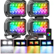 4x 4" LED Work Lights Pods RGB Halo Color Spot Flood Bluetooth Strobe Wiring Kit (for: Porsche)