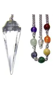Crystal Quartz 12-Facet Chakra Pendulum With Satin Bag And Instruction Leaflet F