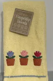 Set of 2 Spring Yellow Embroidered With Flowers FingerTip Hand Towels Super Soft