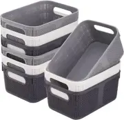 Frcctre Set of 9 Woven Plastic Storage Baskets, 9.25" x White, Gray, Black