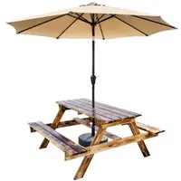 在飛比找特力屋線上購物優惠-[特價]LOGIS 四尺原木庭園桌椅含傘組(啤酒桌 戶外桌椅