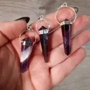 Amethyst Double Terminated Point Pendant Necklace With Black Cord