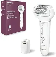 Panasonic Wet/Dry Cordless Epilator with Double Disc Technology, 3 Speed Settings, Rechargeable Battery, 2 Attachments, Flexible Pivoting Head, Pressure Sensor, LED Light, 0.5mm Hair Removal, Easy Grip Handle (ES-EY31-W541)
