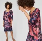 Thought Dress Cotton Organic Red Schwarz Flowers Rayon WSD4034 Rhubarb