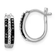 Sterling Silver White Night Rhodium-Plated Black And Diamond Hinged Post Earrings