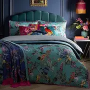 Laurence Llewelyn-Bowen - Teal Floral & Trellis Duvet Cover - Double Bedding Size (200 x 200cm) - Reversible Designs - Soft 100% Cotton - 200 Thread Count - Luxury Bedding Set - 2 Pillowcases