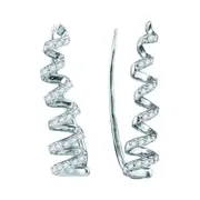 14k White Gold Round Diamond Coil Climber Earrings 1/4 Cttw