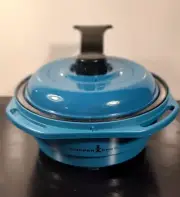 Copper Chef Blue Microwave Grill with Grill Press Lid and Accessories