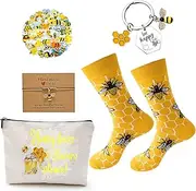 [HIGHTERTON] 5 Pcs Bee Gifts for Women, Novelty Socks For Bee Lover,Daughters, Granddaughters, Nieces, Sisters, Friends, Multicolor, One Size