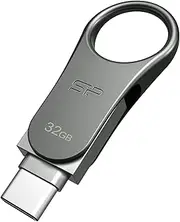 Silicon Power 32GB Dual USB-C USB-A Flash Drive, Metal Casing with Keychain Hole Key Ring, USB 3.0 Type-C Type-A OTG Thumb Drive Pen Drive Memory Stick