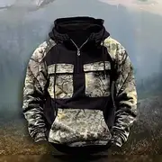 Men's Hoodie Quarter Zip Hoodie Tactical Hoodie Black Army Green Burgundy Royal Blue Khaki Hooded Camouflage Patchwork Sports Outdoor Casual Daily Streetwear