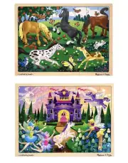 Melissa & Doug Frolicking Horses & Fairy Fantasy Tray Puzzles 2 x 48 Piece BN