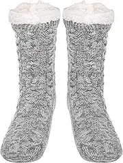 [MOAZIFI] Men's cuddly socks, women's winter socks, stopper socks, warm socks, non-slip warm cottage socks, house socks, fluffy warm stopper socks, one size, 1 pair, gray, 37 1/9 EU