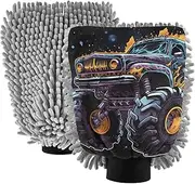 XYMZR Monster Truck Dots Absorbent Microfiber Car Wash Mitt, Funny Cute Anime Scratch Free for Cars Cleaning, Home Cleaning Mitts, 2 Pack, 10.24” L x 7.09” W
