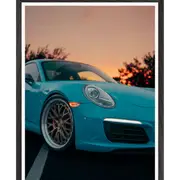 Galrie Blue Sports Car at Sunset - Modern Automotive Art Photography Print, Black Frame, A3 30 x 42cm (12 x 16inch)
