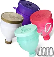 Hydra Cup [4 PACK] - Protein Powder Funnel w/three compartments, pill & supplement storage container & dispenser, pair w/shaker bottle on the go for pre/post workout (Purple/Pink/White/Gold/Green)