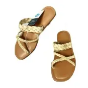 Universal Thread Women's Sz 7.5 Tan HIlda Braided Strappy Slide Sandals