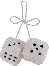 Fuzzy Plush Dice for Car Mirror，Pair of Retro 2.3 inch Square with Dots,Soft Dice Ornament with Suction Cup,Hanging Pendant Charms for Cute Home Decorative, Car Interior Accessories, Office（White）