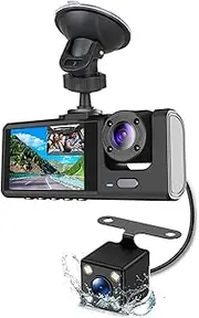 Dash Cam Front and Rear Inside 3 Cameras 1080P+720P+480p Car Rearview Mirror Car Video Recording Camcorder Night Vision Car Camera Recorder Auto Safe Driving Recorder