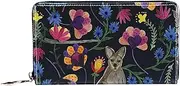 [EGGDIOQ] Kangaroo Floral Pattern PU Leather Long Wallets Zipper Clutch Ladies Purse Wallet for Women Girl